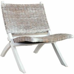 Chaise de relaxation Blanc Rotin naturel kubu et bois d'acajou Vidaxl Blanc