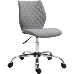 Chaise de bureau effet capitonné hauteur réglable pivotant 360° piètement chromé lin gris - Gris