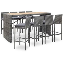 Ensemble Table de bar + 8 Chaises de bar - Table Haute avec 8 Tabourets Résine tressée et bois