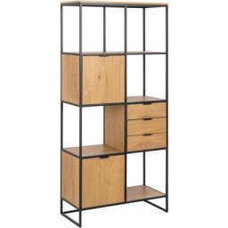 Swindon Étagère 4 tablettes de rangement, 2 portes, 3 tiroirs, finition chêne sauvage. - Chêne