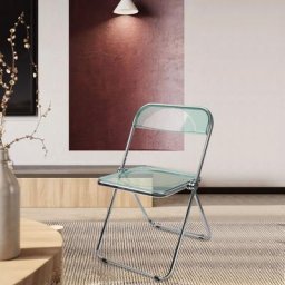Chaise Pliante Moderne, Cadre Chromé, Assise Acrylique, Convient pour Salle à Manger, Salon, 46 x