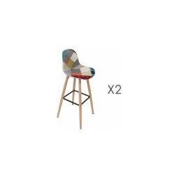Lot de 2 tabourets de bar en tissu patchwork multicolore
