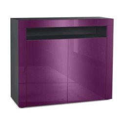 Commode Armoire Dressoir Crédence Valencia Noir, haute brillance & tons naturels - Mûre haute