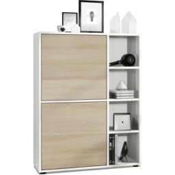 Buffet haut Armoire Cabinet Commode Cuba Blanc mat - haute brillance - Portes en Chêne brut sans