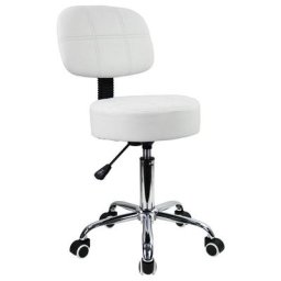 Tabouret Roulant avec Dossier sur Roulettes Réglable en Hauteur Adapté au Bureau Blanc