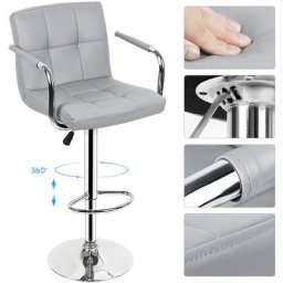 Dyhf - 2 Tabourets de Bar Hauteur Réglable en Similicuir et Repose-Pieds Chromés Gris clair - Gris