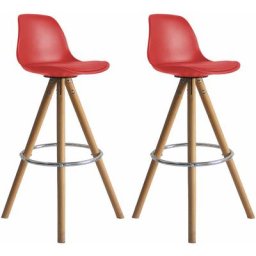 Happy Garden - Lot de 2 tabourets scandinaves tobias rouges avec coussin - Rouge