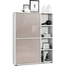 Buffet haut Armoire Cabinet Commode Cuba Blanc mat - haute brillance - Portes en Gris sable laqué