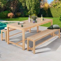 Salon de jardin uvita en bois table de jardin 180 cm + 2 bancs - Bois-clair