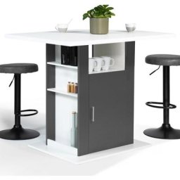 Ilot central ugo 110 cm bois blanc et gris avec rangements - Gris
