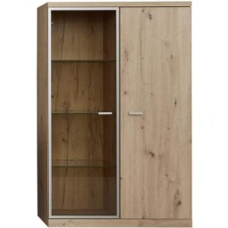 Echo Vitrine 2 portes, finition chêne, verre teinté marron avec cadre aluminium nickel mat.