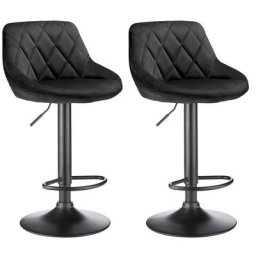 Lot de 2 Tabouret de Cuisine / Tabourets de Bar, Surface en Velours, Base Métallique Robuste,