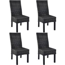 Chaises à manger lot de 4 noir rotin Kubu et bois de manguier Vidaxl Noir
