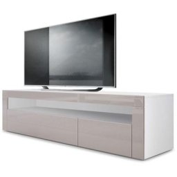Armoire basse Meuble tv Valencia en Blanc mat - haute brillance & tons naturels - Gris sable / Gris