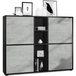 Buffet haut Armoire Cabinet Commode Cuba V3 Noir mat - haute brillance - Portes en Aspect Béton