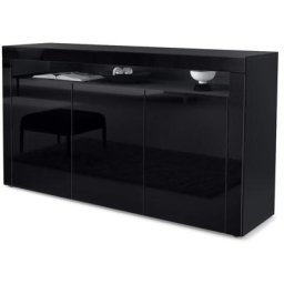 Buffet Commode Dressoir Crédence Valencia Noir, haute brillance & tons naturels - Noir haute