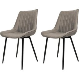 2PC Chaise de Salle à Manger Toile technique et jambe de fer rayures verticales (brun)charge 120