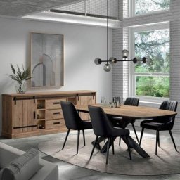 Cedra - Ensemble Industriel Buffet + Table Ovale 230cm - Marron clair