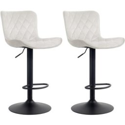 CLP - Lot de 2 Tabourets de bar Emma Pied Métal Hauteur Réglable Pivotant beige Velours