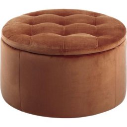 Reece Pouf en velours, Ø60cm, avec compartiement de rangement, orange. - Orange