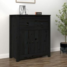 Buffet Bahut | Meuble de rangement Commode Noir 70x35x80 cm Bois massif de pin 35852 - Noir