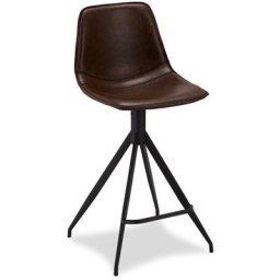 Issa Tabouret de bar en similicuir, marron foncé, métal noir. - Marron