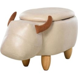 Tabouret vache - pouf vachette - pouf taureau coffre de rangement 2 en 1 - pieds bois d'hévéa