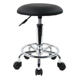 Tabouret Roulant Pivotant Hauteur Réglable en Cuir pu Coussin Salon Vanité Massage Bureau Tabouret