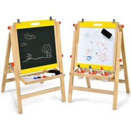 Chevalet Enfant 3 en 1 en Bois Hauteur Réglable 79-104 cm, Ardoise Évolutive à Double Face, Tableau
