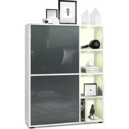 Buffet haut Armoire Cabinet Commode Cuba Blanc mat - haute brillance - Portes en Gris laqué haute