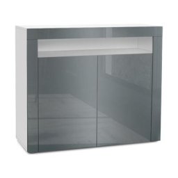 Vladon Commode Buffet Armoire Valencia en Blanc mat - haute brillance et tons naturels - Gris haute