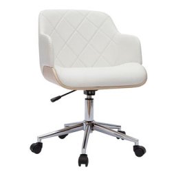 Miliboo - Chaise de bureau à roulettes design blanc, bois clair et acier chromé sandro - Bois clair