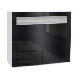 Commode Buffet Armoire Valencia en Blanc mat - haute brillance et tons naturels - Noir haute