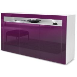 Vladon Buffet Commode Dressoir Crédence Valencia Blanc, haute brillance & tons naturels - Mûre