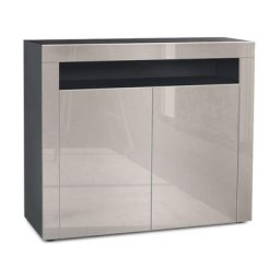Commode Armoire Dressoir Crédence Valencia Noir, haute brillance & tons naturels - Gris sable /
