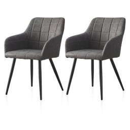 Lot de 2 Chaise de Salle à Manger Chaise de Cuisine rembourrée en métal Pied, Faux Cuir Chaises,
