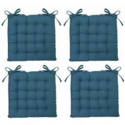 Lot de 4 galettes de chaise matelassées - 38 x 38 cm - Bleu canard - Livraison gratuite - Bleu