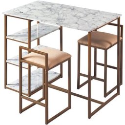 Ensemble table de petit-déjeuner Marmo Teamson Home avec plateau faux marbre, finition cuivre