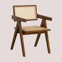 Chaise de Salle à Manger avec Accoudoirs en Rotin Style Lali Sklum Bois Foncé Bois Foncé