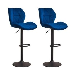 Lot de 2 tabourets de bar pivotants en velours avec repose-pieds, dossier, base en métal mat et