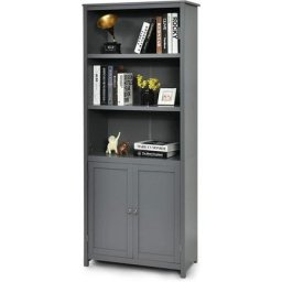 Bibliothèque avec Étagères Réglables de Rangement et Placard 2 Portes à 2 Niveaux, pour