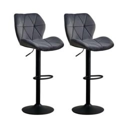 Lot de 2 tabourets de bar pivotants en velours avec repose-pieds, dossier, base en métal mat et