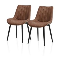 Lot de 2 chaises de salle à manger en cuir avec dossier et assise rembourrée, 53x43x89cm, Marron