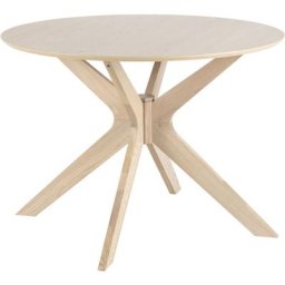 Duffy Table de salle à manger Ø105 cm plaqué chêne, pieds en chêne massif.