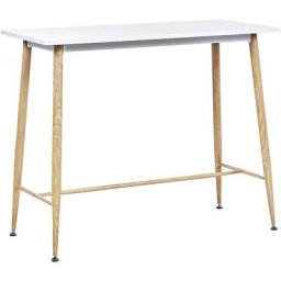 Table Haute Mange Debout Rectangulaire 90x50 cm Blanche avec Pieds en Métal Effet Bois Idéale pour