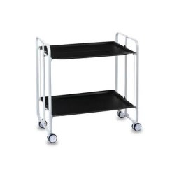 Don Hierro - Table roulante pliante bauhaus châssis blanc, 2 plateaux - Noir