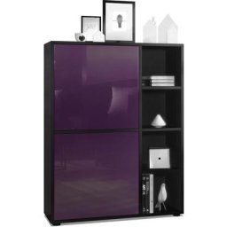 Buffet haut Armoire Cabinet Commode Cuba Noir mat - haute brillance - Portes en Mûre laqué haute