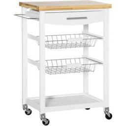 Desserte chariot de cuisine sur roulettes avec plan de travail, 2 paniers coulissants, 1