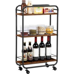 Chariot de Service, Chariot de Rangement Fin 3 Niveaux, Desserte Mobile avec Bords Rehaussés, Cadre