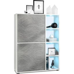 Buffet haut Armoire Cabinet Commode Cuba Blanc mat - haute brillance - Portes en Metal rêche avec